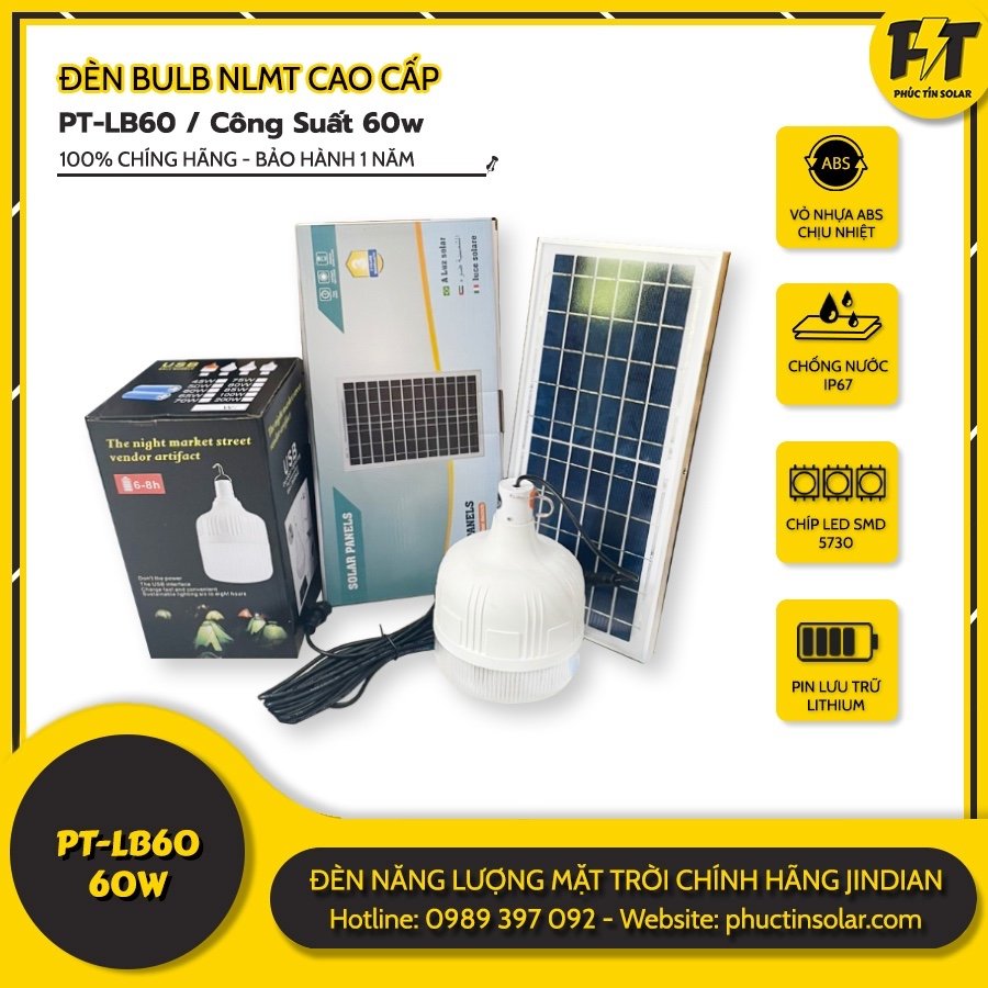 Đèn bulb năng lượng mặt trời trong nhà 60w PT-LB60